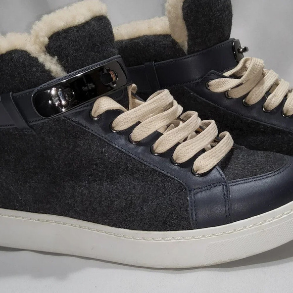Coach Richmond Women's Sneakers Fleece Lined Gray size 7B  High top wool Leather - Picture 9 of 11